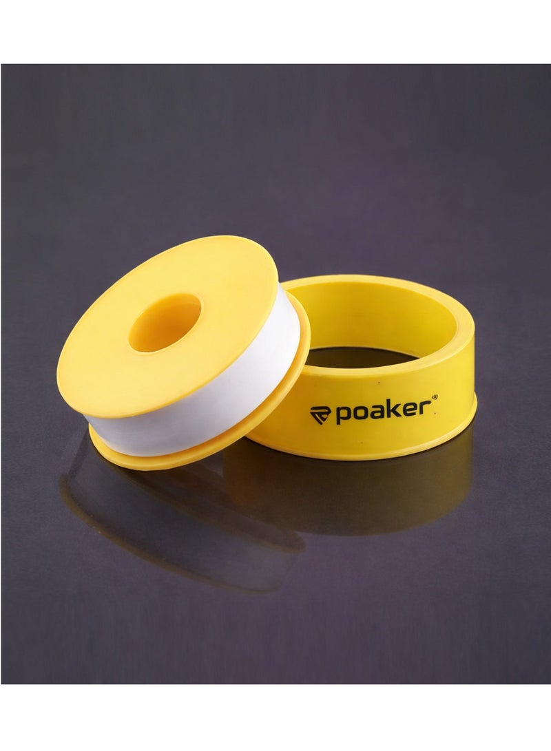 Poaker Thread Sealing Teflon Tape En 751-3 With 0.25G/Cm2 Density 0.9Mmx12Mmx10Mtr Ptfe For Pipe Fittings And Fixing Water Leak Pack Of 2 - Image 1